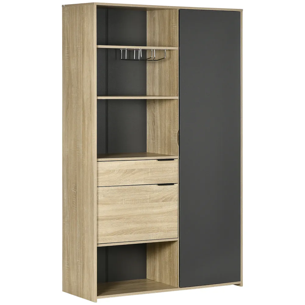 Easycomfort Credenza Moderna con Armadietto, Cassetto e Porta Calici, 110x41.5x180cm, Legno Naturale e Grigio