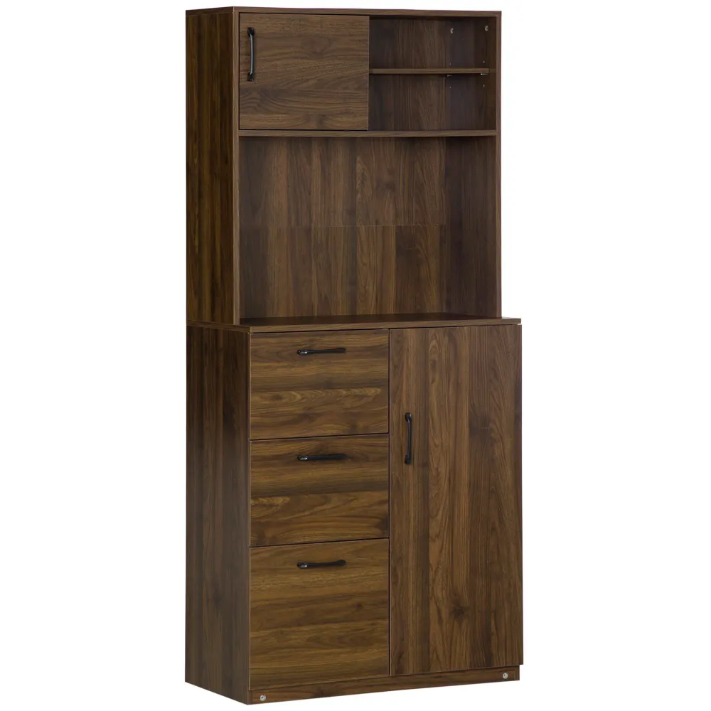Easycomfort Credenza Moderna con 3 Cassetti e Armadietti, Mobile Dispensa per Cucina e Soggiorno Legno, 80x40x178cm, Noce