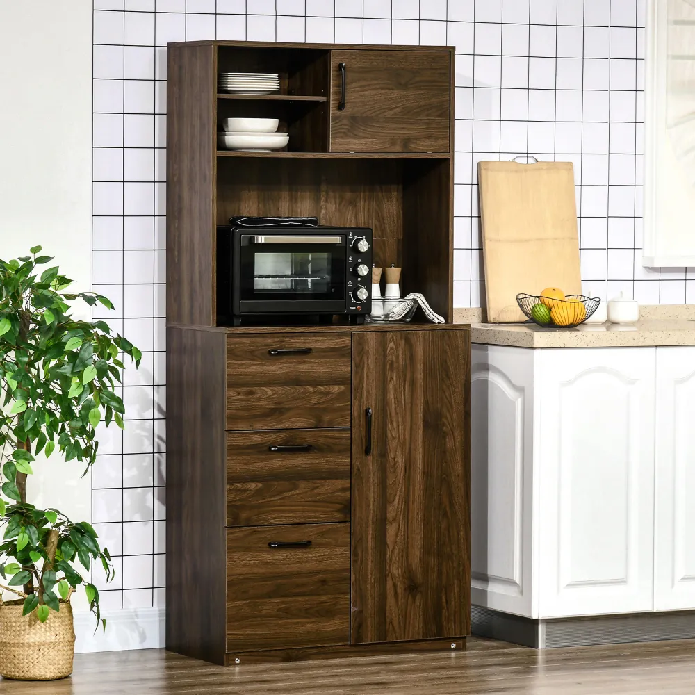 Easycomfort Credenza Moderna con 3 Cassetti e Armadietti, Mobile Dispensa per Cucina e Soggiorno Legno, 80x40x178cm, Noce