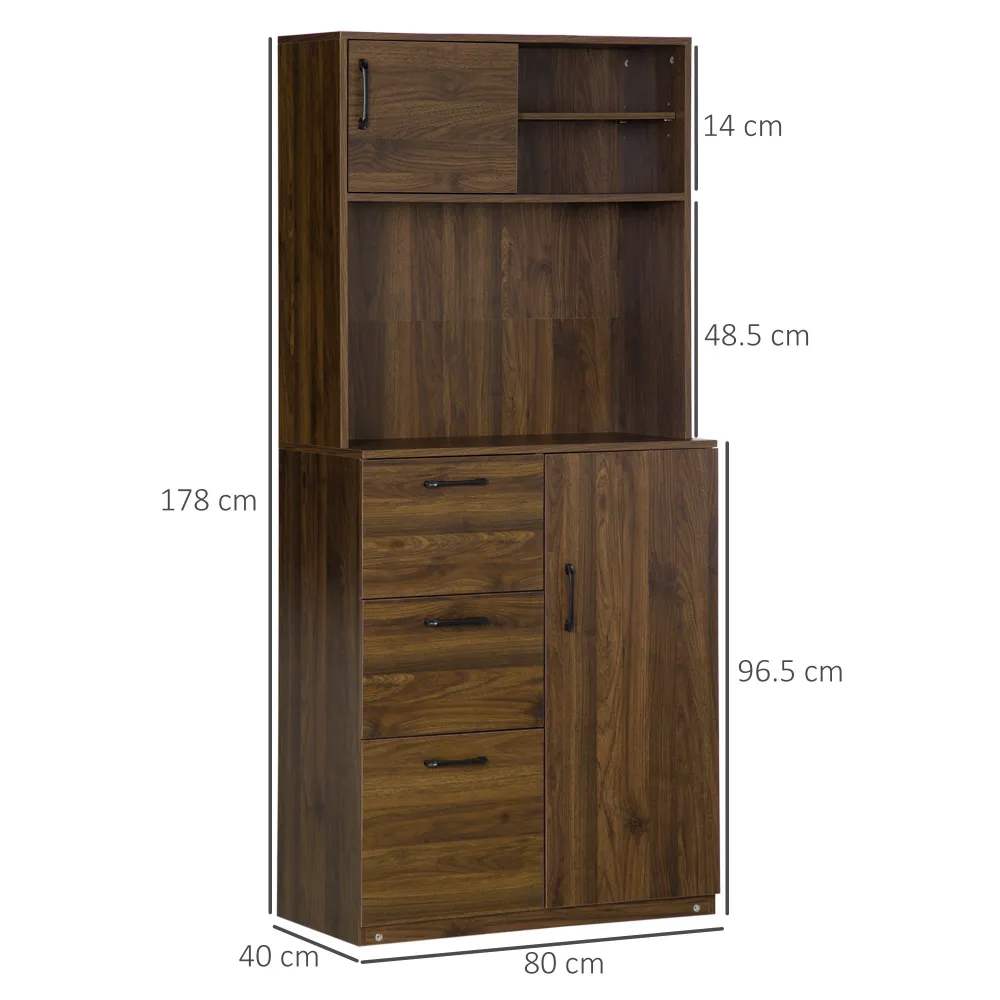Easycomfort Credenza Moderna con 3 Cassetti e Armadietti, Mobile Dispensa per Cucina e Soggiorno Legno, 80x40x178cm, Noce