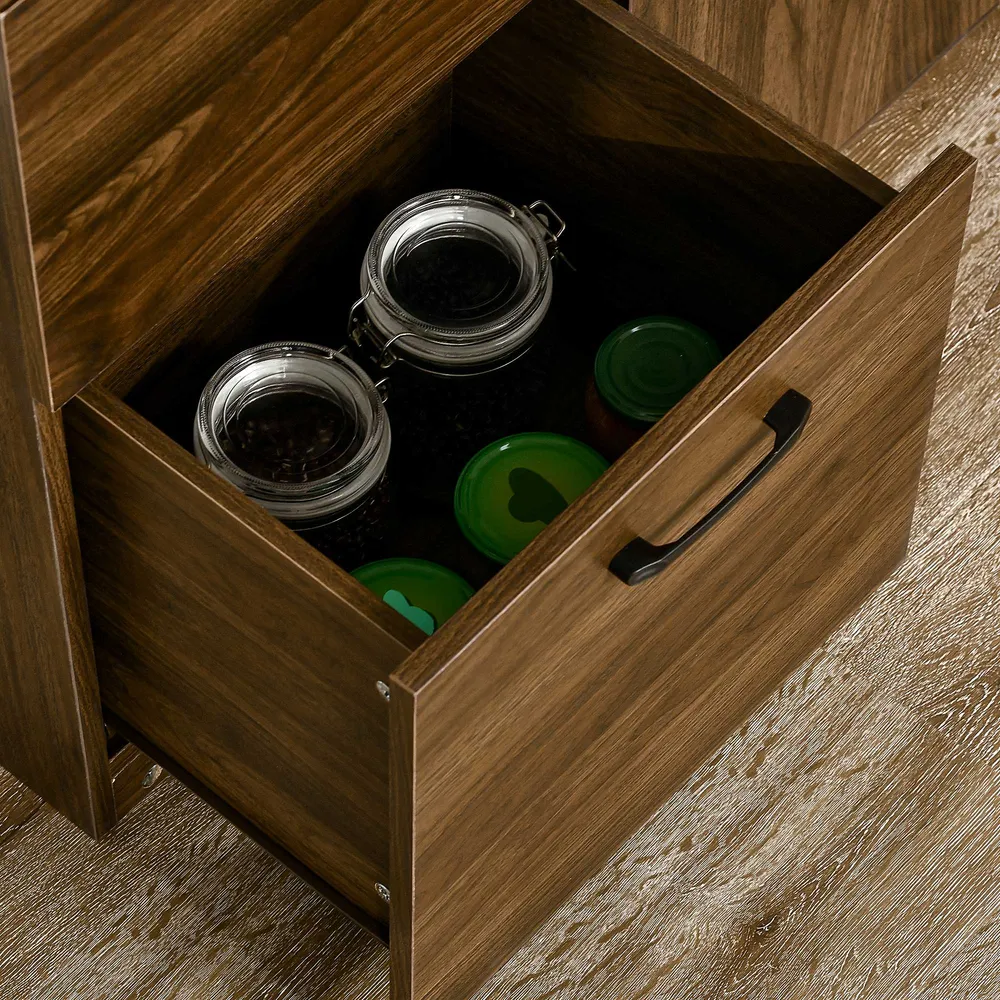 Easycomfort Credenza Moderna con 3 Cassetti e Armadietti, Mobile Dispensa per Cucina e Soggiorno Legno, 80x40x178cm, Noce