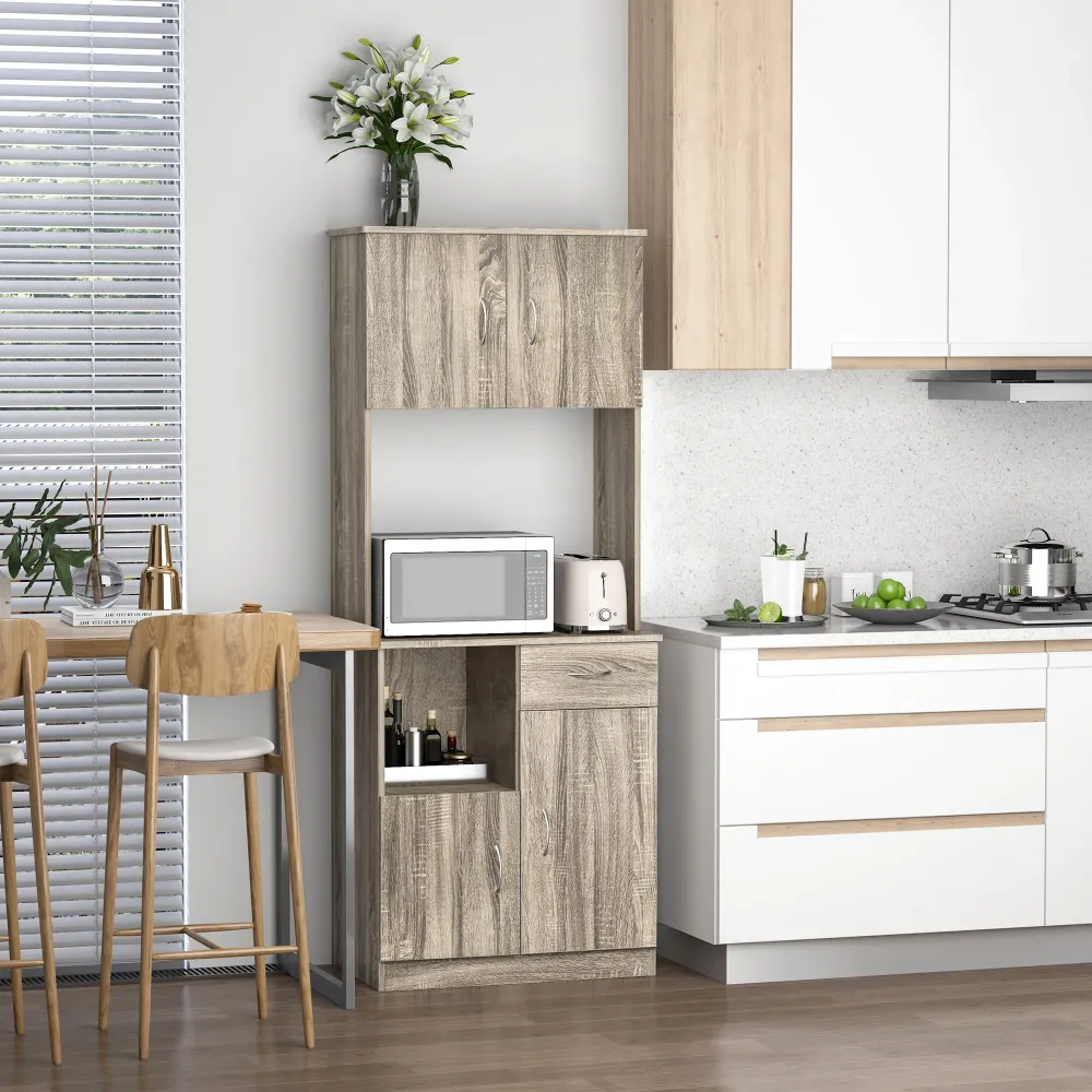 Easycomfort Credenza Moderna per Cucina o Sala da Pranzo, Mobile Buffet con Armadietti e Cassetti Legno, Grigio, 71x41x178cm