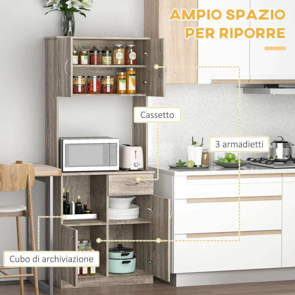 Easycomfort Credenza Moderna per Cucina o Sala da Pranzo, Mobile Buffet con Armadietti e Cassetti Legno, Grigio, 71x41x178cm