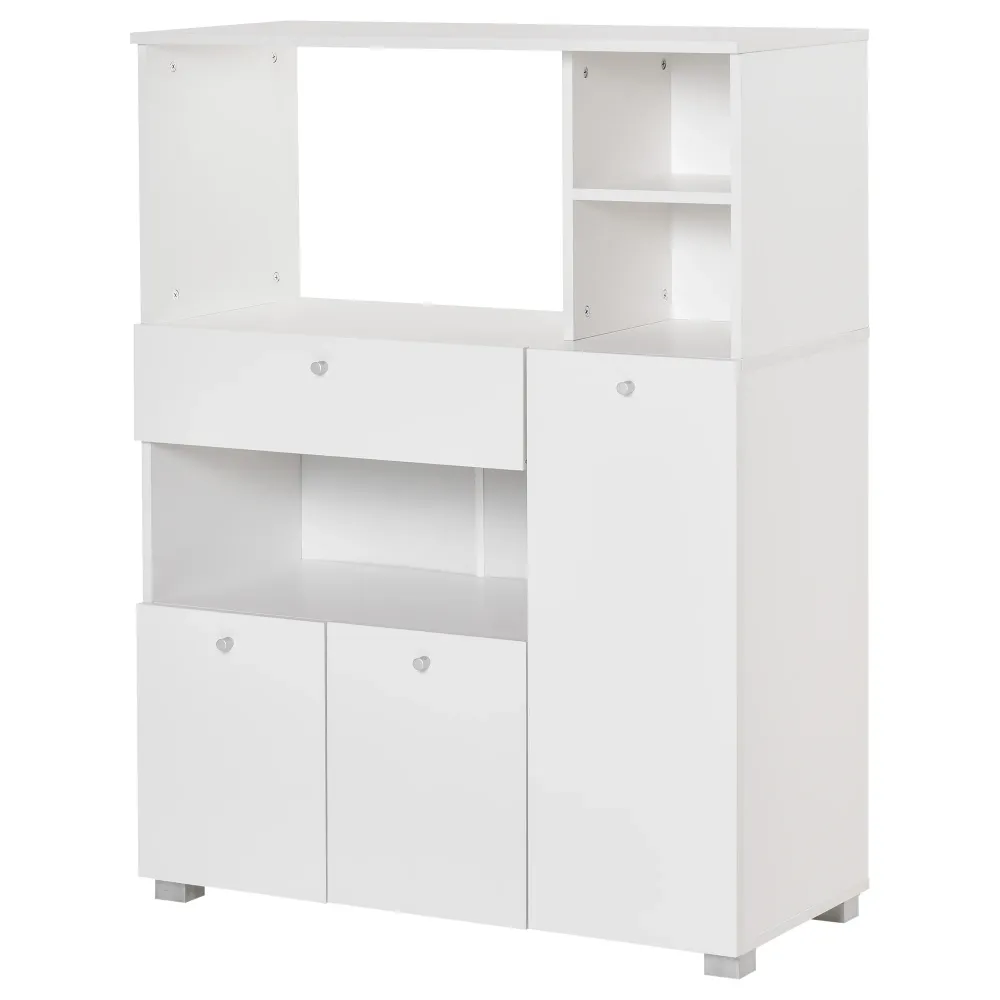 Easycomfort Mobile Cucina per Microonde con Armadietti, Mensole e Cassetto, Credenza Moderna Legno 90x40x120cm Bianco