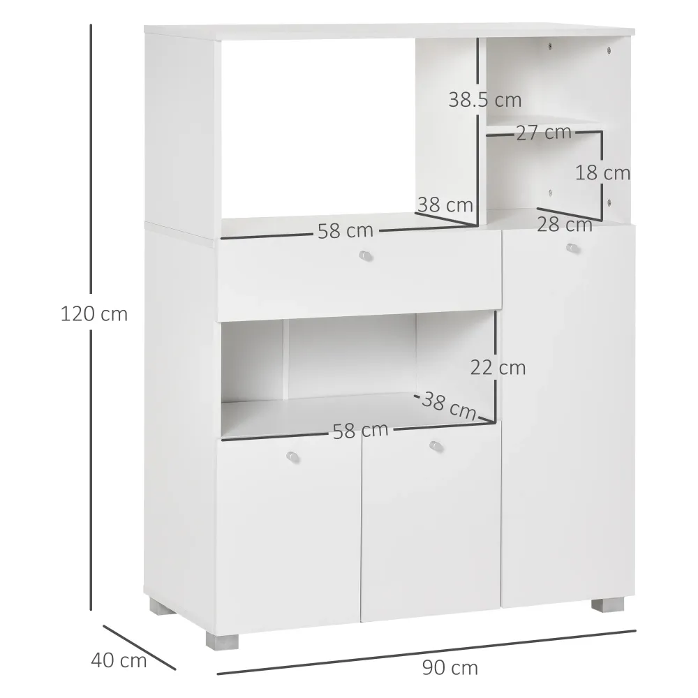 Easycomfort Mobile Cucina per Microonde con Armadietti, Mensole e Cassetto, Credenza Moderna Legno 90x40x120cm Bianco