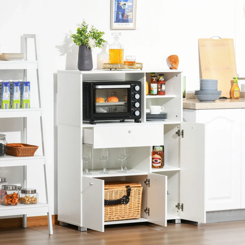 Easycomfort Mobile Cucina per Microonde con Armadietti, Mensole e Cassetto, Credenza Moderna Legno 90x40x120cm Bianco