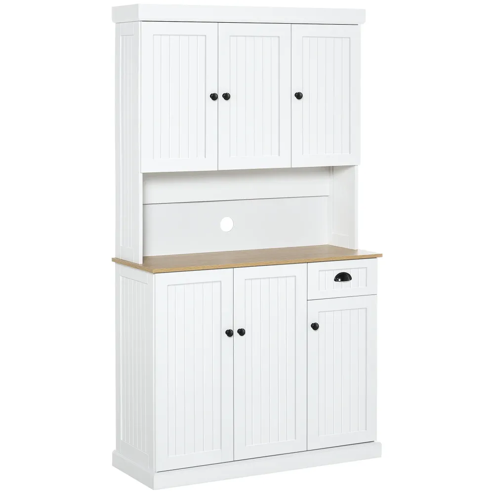 EasyComfort Mobile Dispensa Cucina Legno con Armadietti e Cassetto Stile Country, 101x39x180cm, Bianco