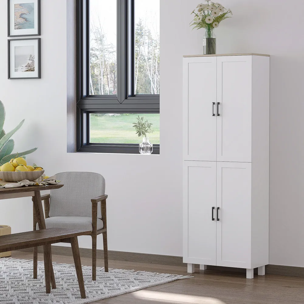 EasyComfort Mobile Dispensa da Cucina Legno con 5 Ripiani Regolabili e 4 Ante, 60x30x170.5 cm, Bianco e color Legno