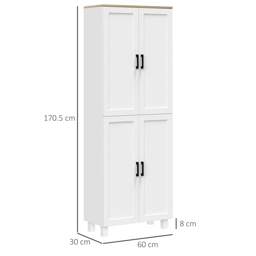 EasyComfort Mobile Dispensa da Cucina Legno con 5 Ripiani Regolabili e 4 Ante, 60x30x170.5 cm, Bianco e color Legno