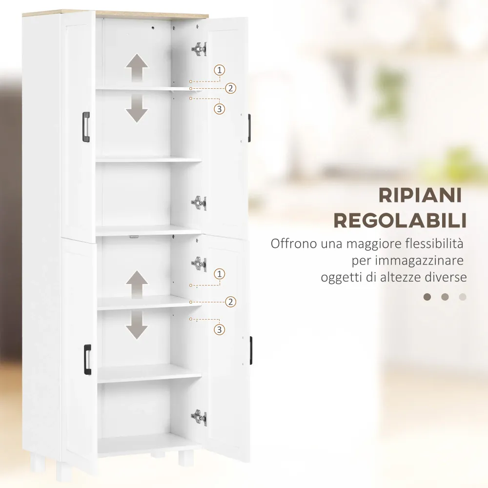 EasyComfort Mobile Dispensa da Cucina Legno con 5 Ripiani Regolabili e 4 Ante, 60x30x170.5 cm, Bianco e color Legno
