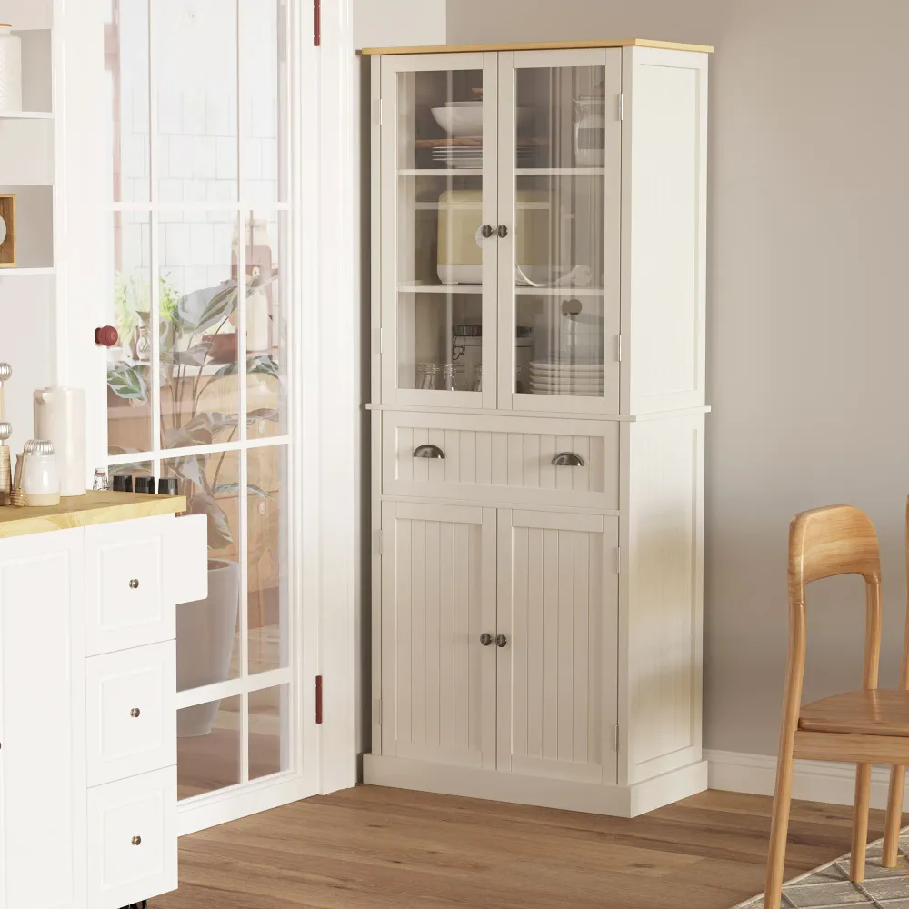 EasyComfort Mobile Dispensa 5 Livelli con Cassetto Centrale MDF e Truciolato, 76x40x182.5 cm, Bianco Crema