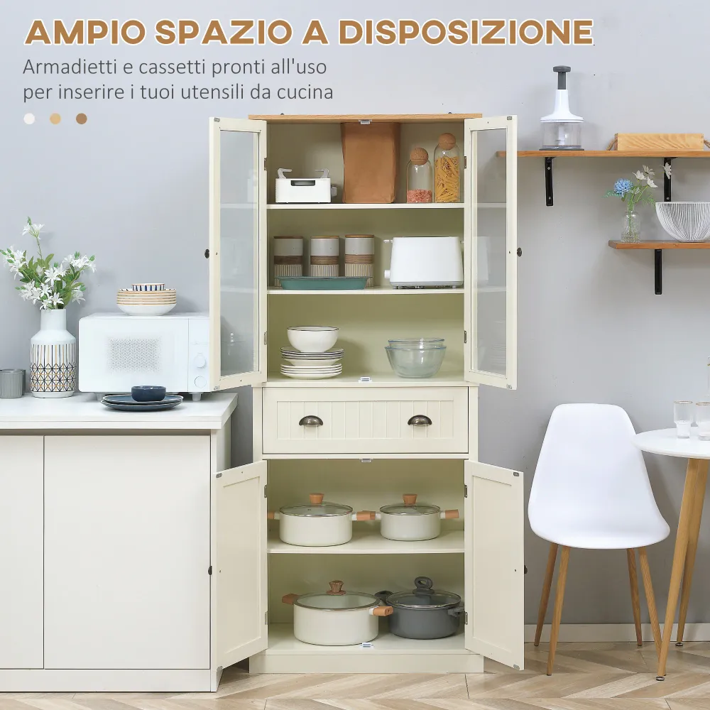 EasyComfort Mobile Dispensa 5 Livelli con Cassetto Centrale MDF e Truciolato, 76x40x182.5 cm, Bianco Crema
