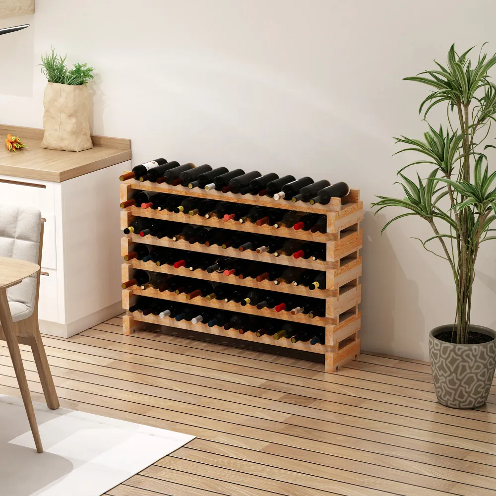 EasyComfort Scaffale Portabottiglie Legno di Pino, Cantinetta con 6 Ripiani, Max 72 Bottiglie (100 kg), 114 x 28 x 80 cm