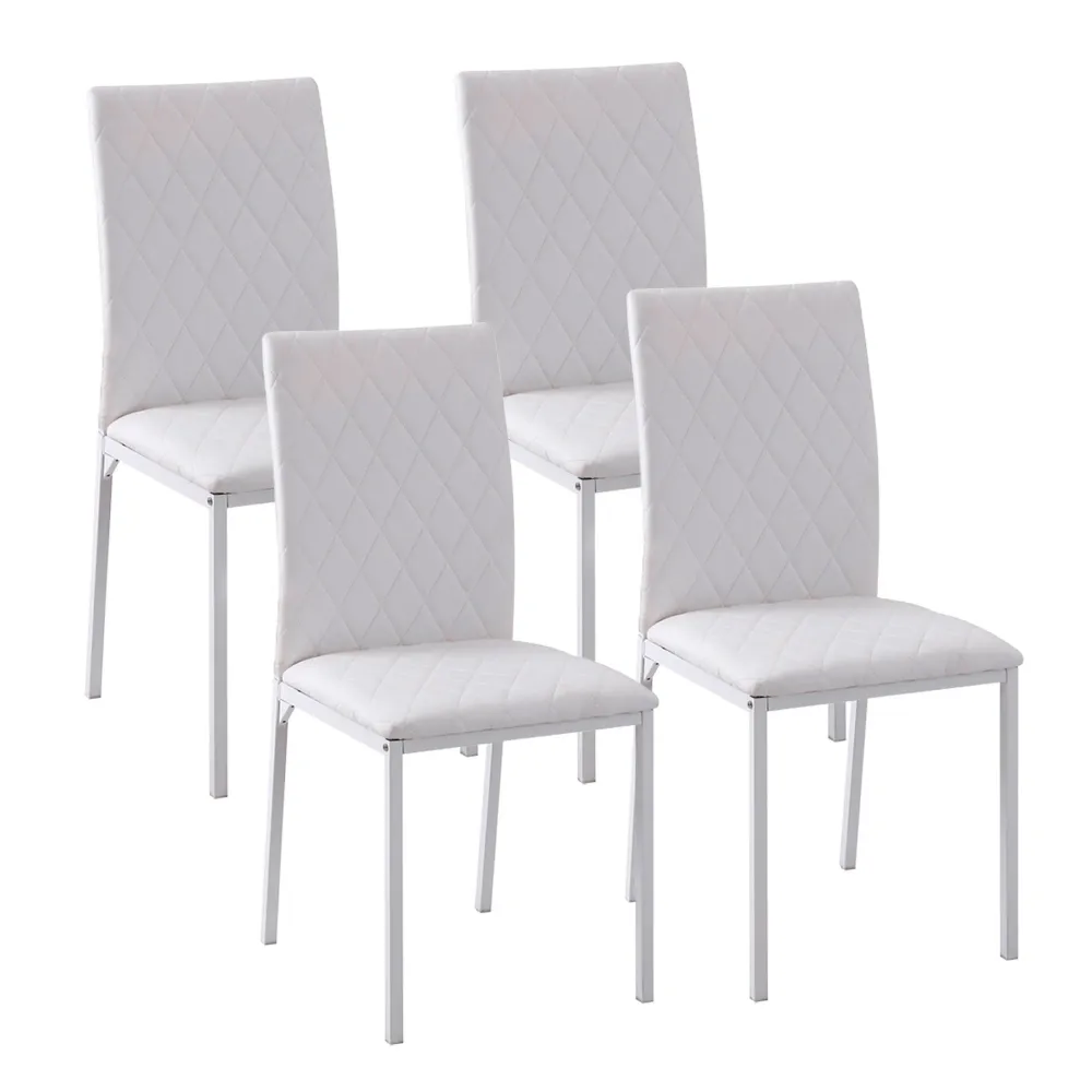 Easycomfort Set 4 Sedie Imbottite per Sala da Pranzo con Rivestimento Similpelle, 41x50x91cm - Bianco