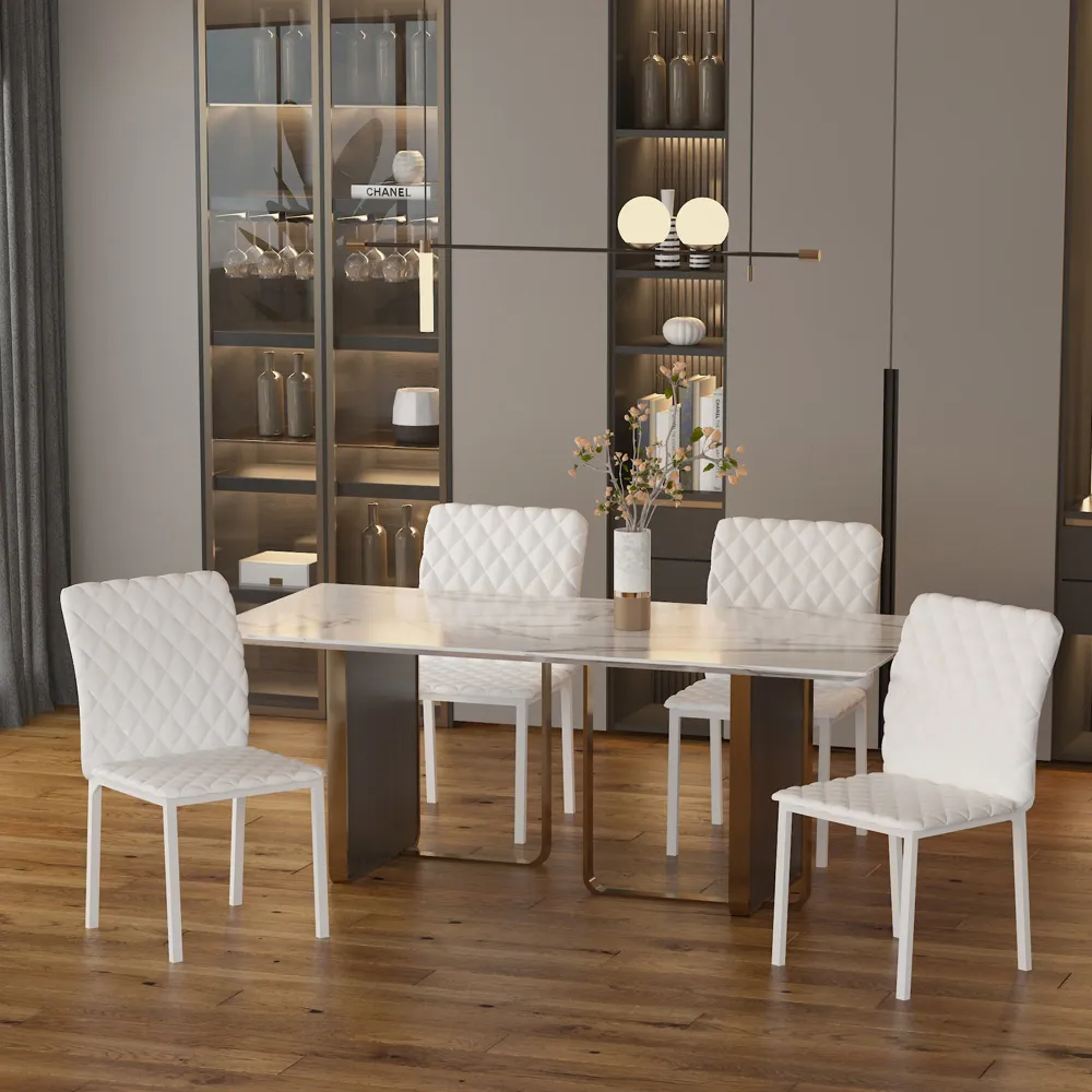 Easycomfort Set 4 Sedie Imbottite per Sala da Pranzo con Rivestimento Similpelle, 41x50x91cm - Bianco