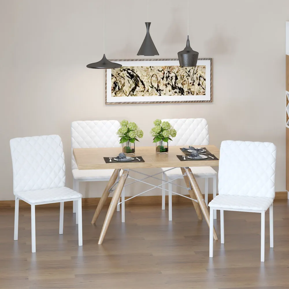Easycomfort Set 4 Sedie Imbottite per Sala da Pranzo con Rivestimento Similpelle, 41x50x91cm - Bianco