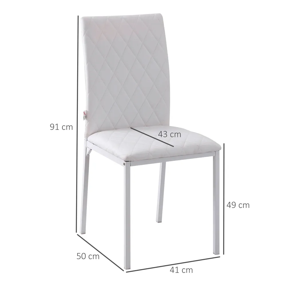Easycomfort Set 4 Sedie Imbottite per Sala da Pranzo con Rivestimento Similpelle, 41x50x91cm - Bianco