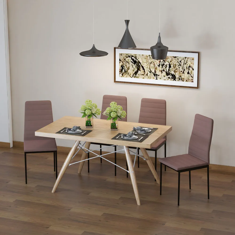 Easycomfort Set 4 Sedie Imbottite per Soggiorno o Sala da Pranzo, Sedie da Cucina Moderne, Metallo e Tessuto Cachi