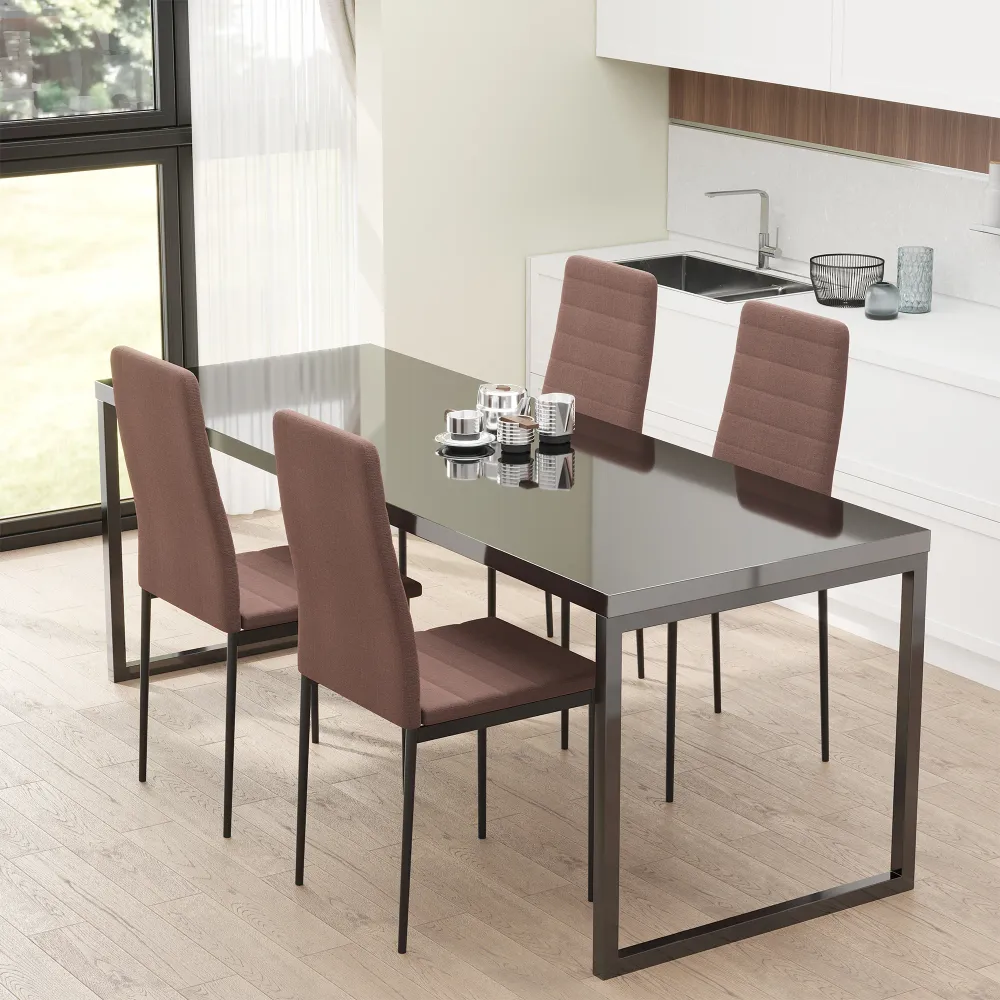 Easycomfort Set 4 Sedie Imbottite per Soggiorno o Sala da Pranzo, Sedie da Cucina Moderne, Metallo e Tessuto Cachi