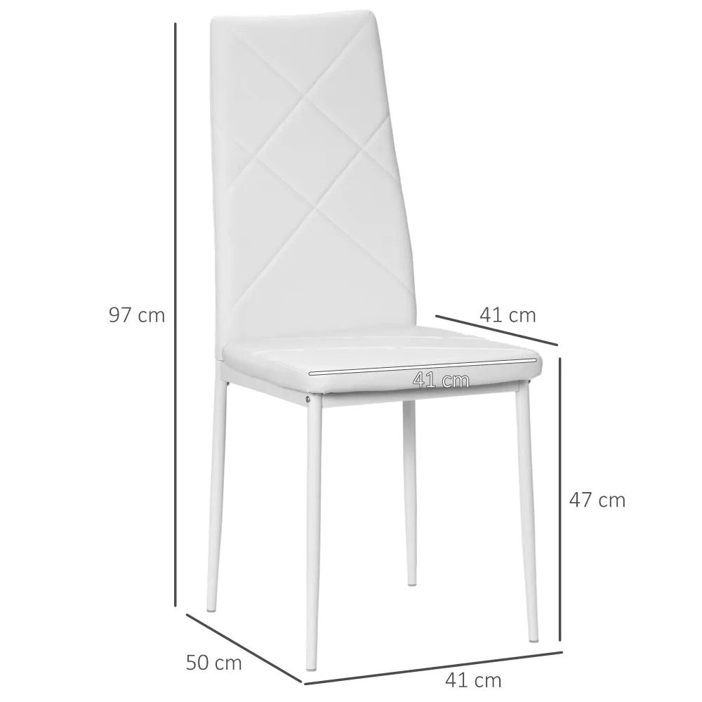 Easycomfort Set di 4 Sedie da Pranzo con Schienale Alto Finta Pelle e Acciaio, 41x50x97cm, Bianco