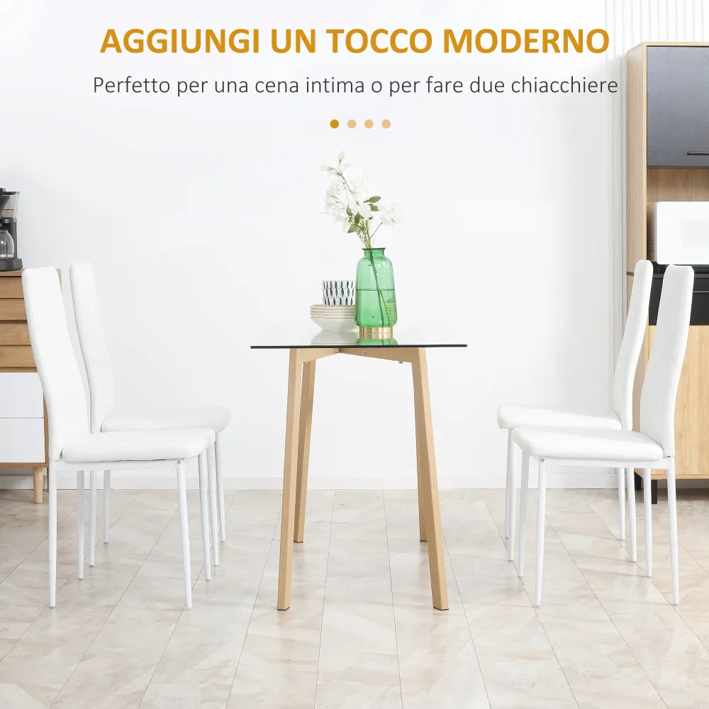 Easycomfort Set di 4 Sedie da Pranzo con Schienale Alto Finta Pelle e Acciaio, 41x50x97cm, Bianco