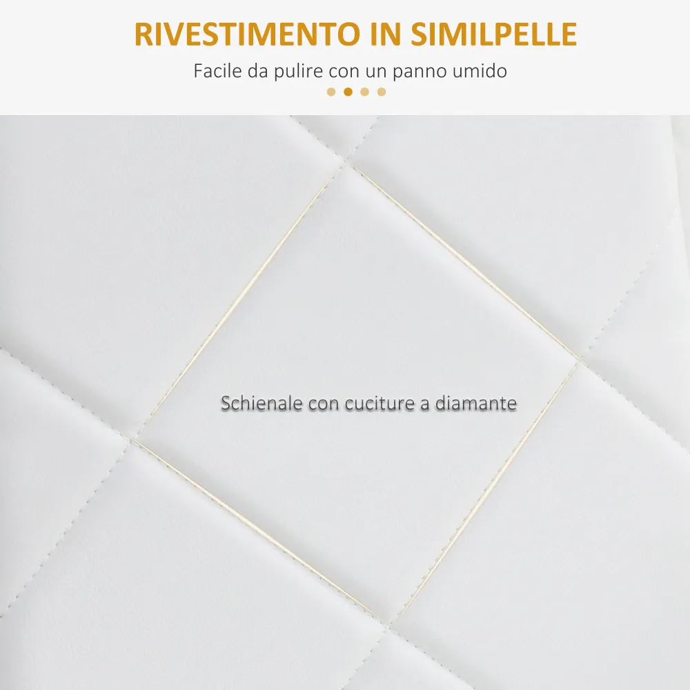 Easycomfort Set di 4 Sedie da Pranzo con Schienale Alto Finta Pelle e Acciaio, 41x50x97cm, Bianco