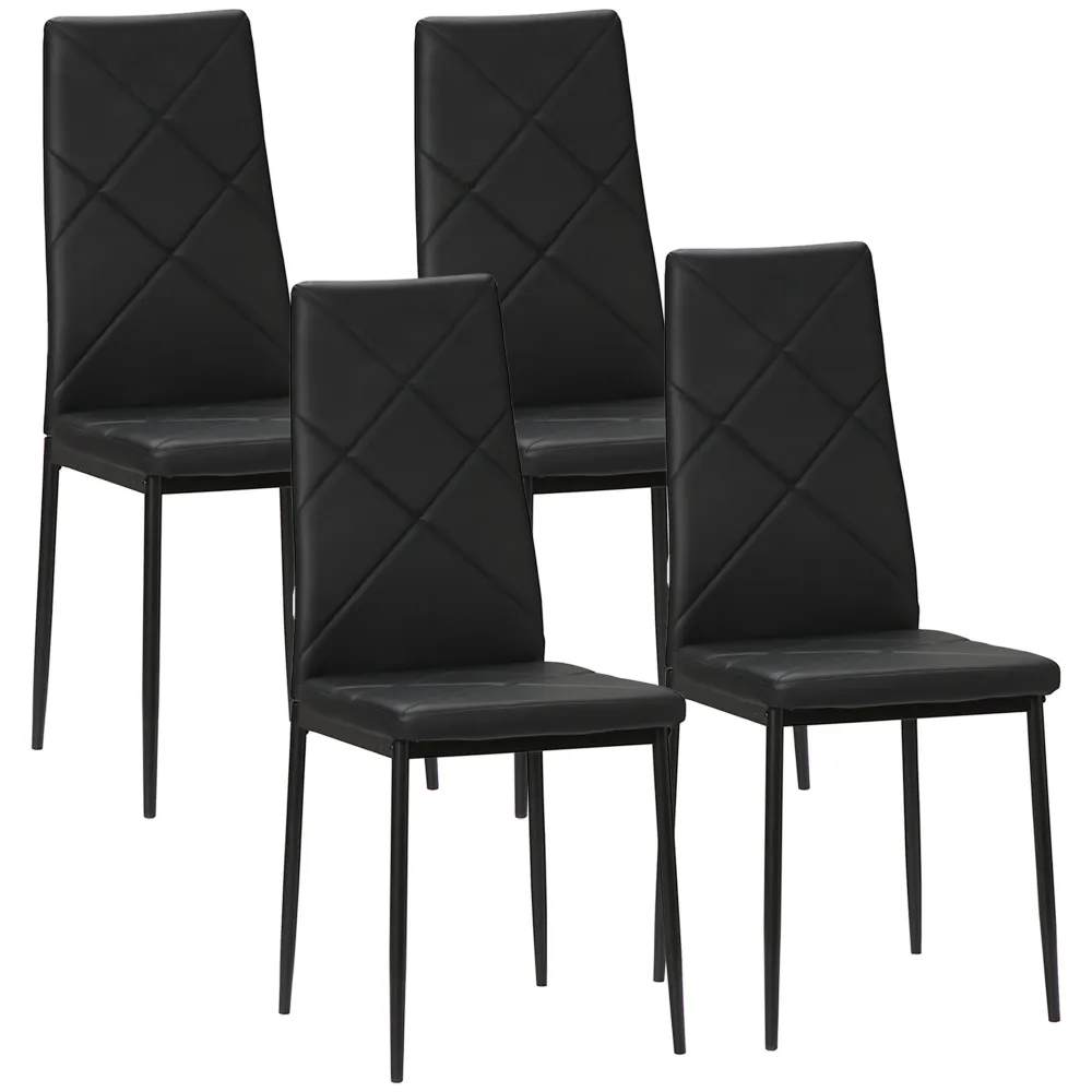 EASYCOMFORT Set di 4 Sedie da Pranzo con Schienale Alto Finta Pelle e Acciaio, 41x50x97cm, Nero