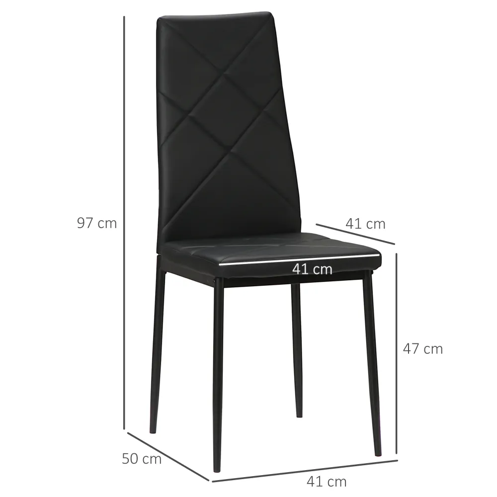 EASYCOMFORT Set di 4 Sedie da Pranzo con Schienale Alto Finta Pelle e Acciaio, 41x50x97cm, Nero