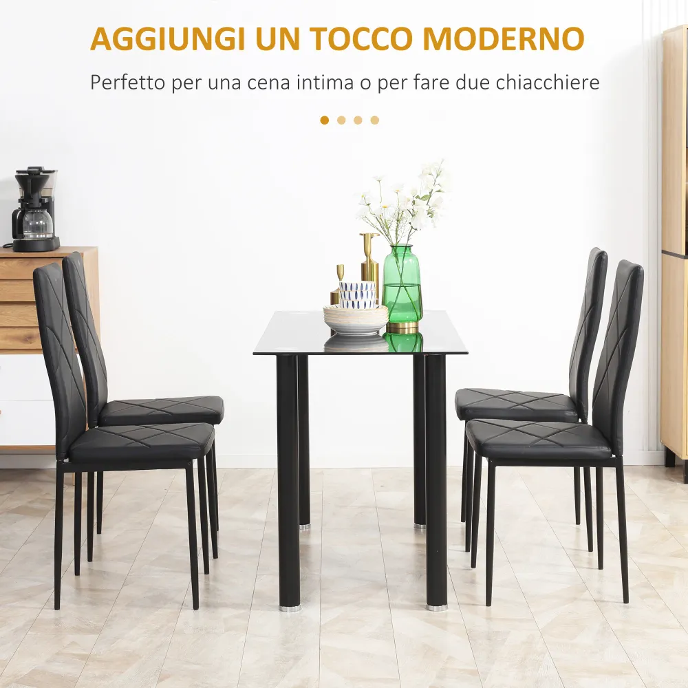 EASYCOMFORT Set di 4 Sedie da Pranzo con Schienale Alto Finta Pelle e Acciaio, 41x50x97cm, Nero