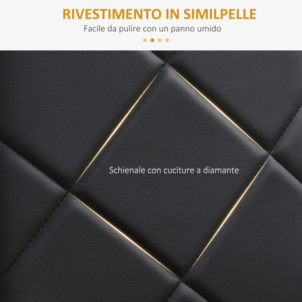 EASYCOMFORT Set di 4 Sedie da Pranzo con Schienale Alto Finta Pelle e Acciaio, 41x50x97cm, Nero