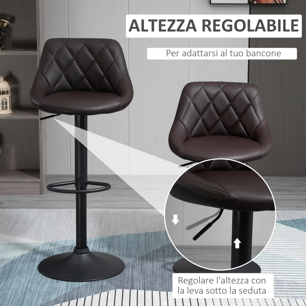 Easycomfort Set 2 Sgabelli da Bar, Altezza Regolabile con Base Metallo e Seduta Finta Pelle, Sgabelli Moderni con Schienal...