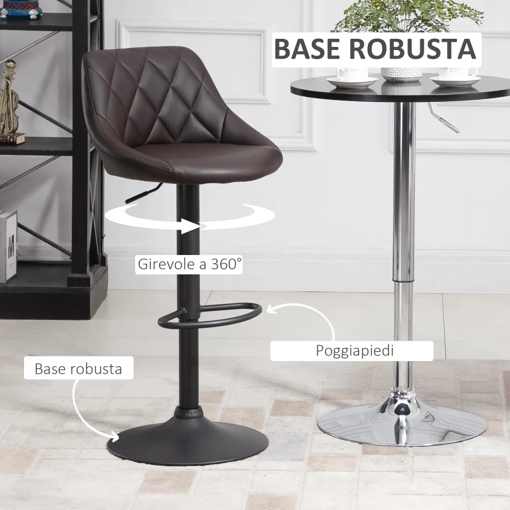 Easycomfort Set 2 Sgabelli da Bar, Altezza Regolabile con Base Metallo e Seduta Finta Pelle, Sgabelli Moderni con Schienal...