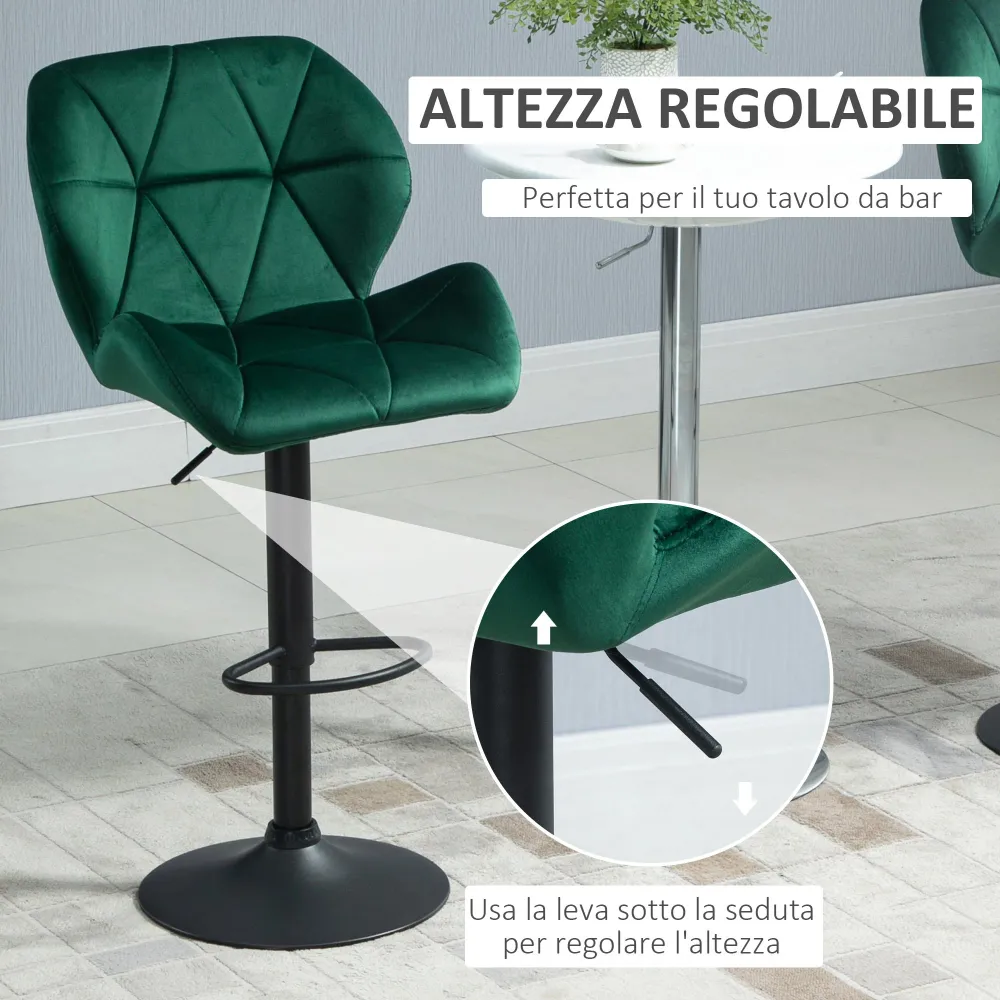 Easycomfort Set 2 Sgabelli da Bar, Altezza Regolabile con Base Metallo e Seduta Velluto, Sgabelli Moderni con Schienale e...