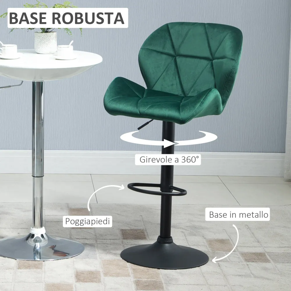 Easycomfort Set 2 Sgabelli da Bar, Altezza Regolabile con Base Metallo e Seduta Velluto, Sgabelli Moderni con Schienale e...