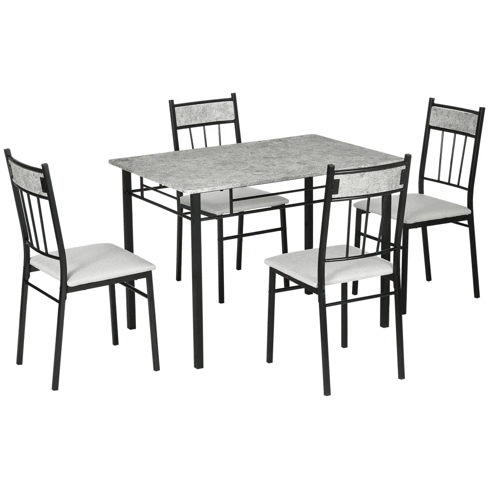 Easycomfort Set Tavolo e Sedie 5pz, Tavolo da Pranzo Rettangolare Metallo e MDF e 4 Sedie da Pranzo Grigio e Nero