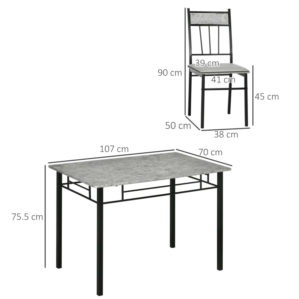 Easycomfort Set Tavolo e Sedie 5pz, Tavolo da Pranzo Rettangolare Metallo e MDF e 4 Sedie da Pranzo Grigio e Nero