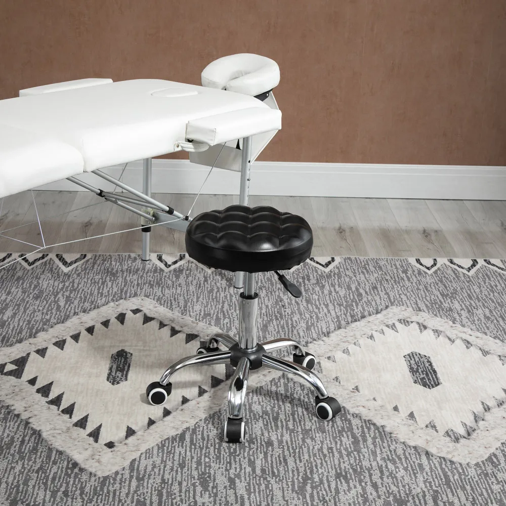 EASYCOMFORT Sgabello ad Altezza Regolabile con 5 Ruote, Acciaio, Gommapiuma e pelle PU, Ф48x47-59Acm