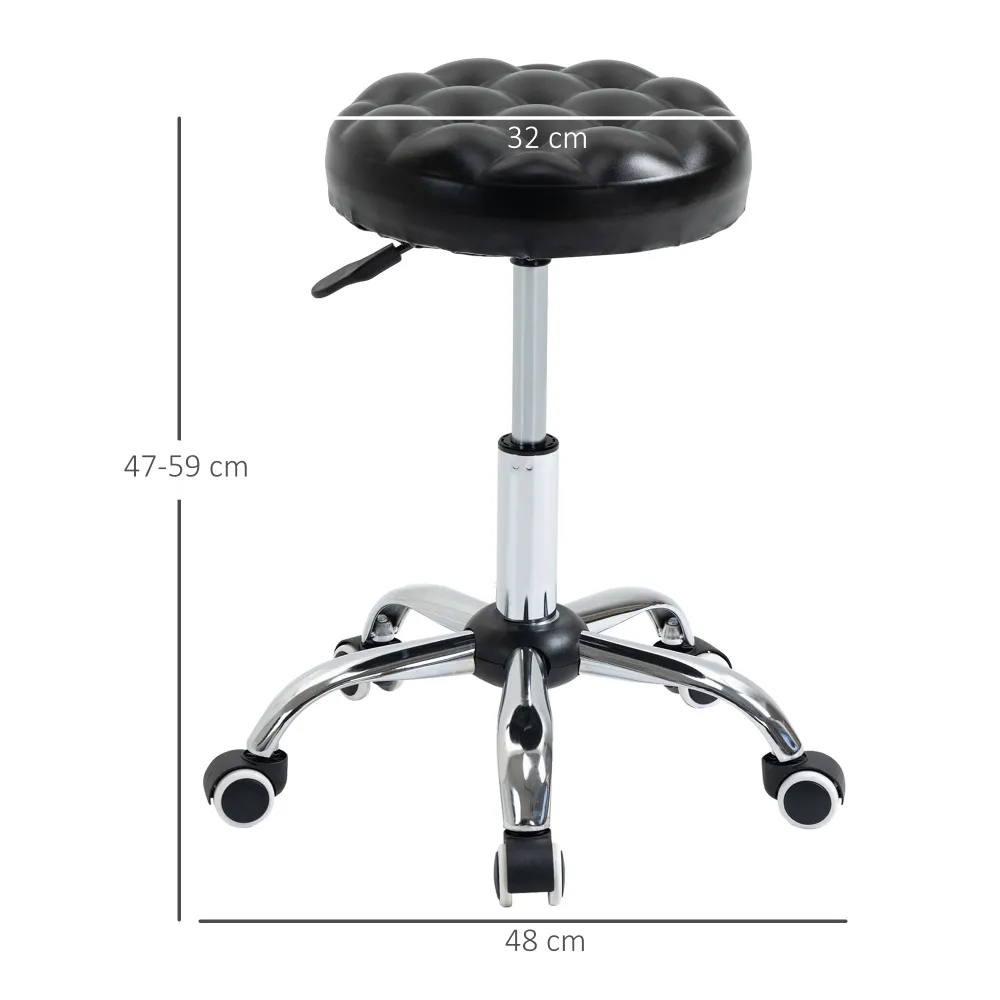 EASYCOMFORT Sgabello ad Altezza Regolabile con 5 Ruote, Acciaio, Gommapiuma e pelle PU, Ф48x47-59Acm