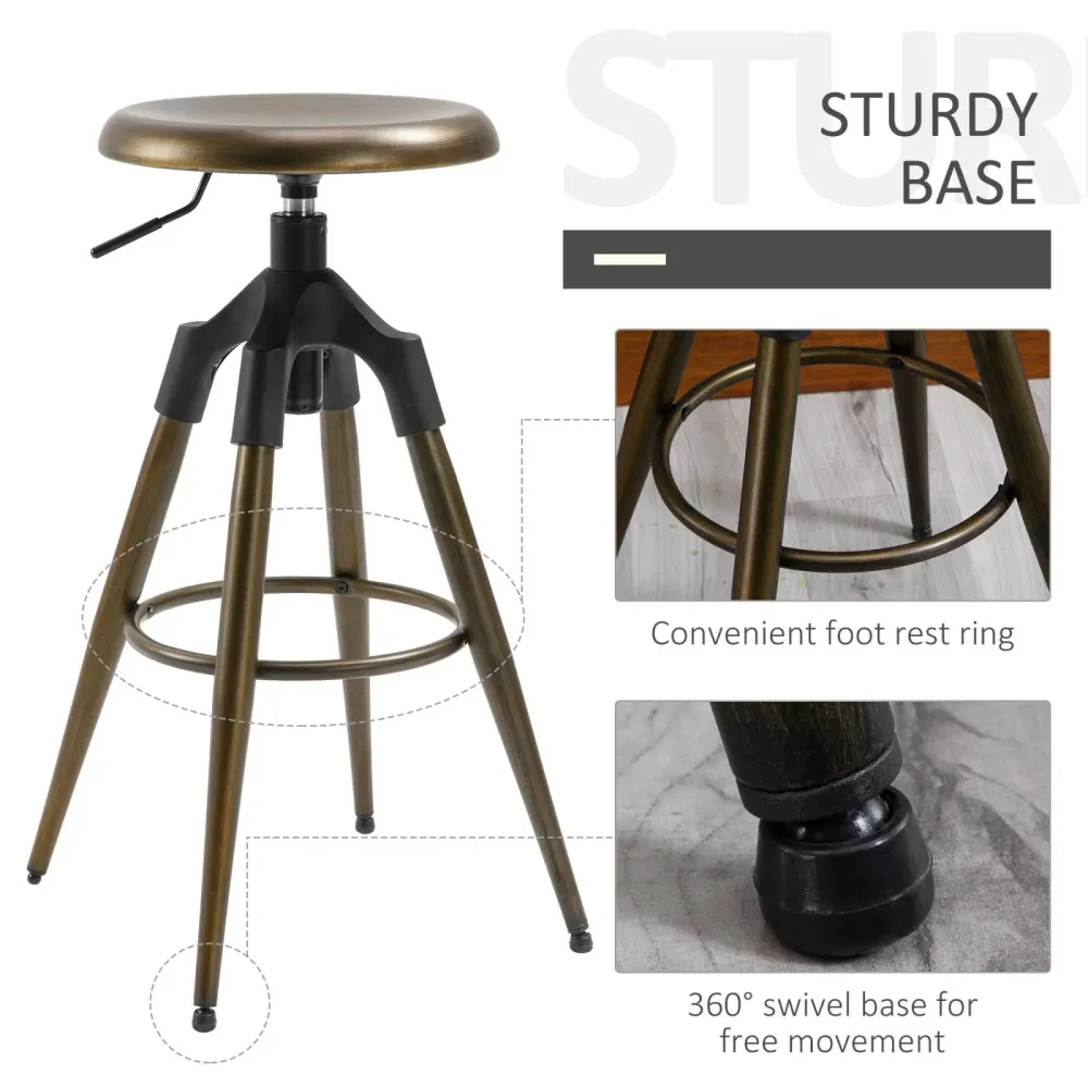 EASYCOMFORT Sgabello da Bar Stile Industriale Girevole Altezza Regolabile, Bronzo