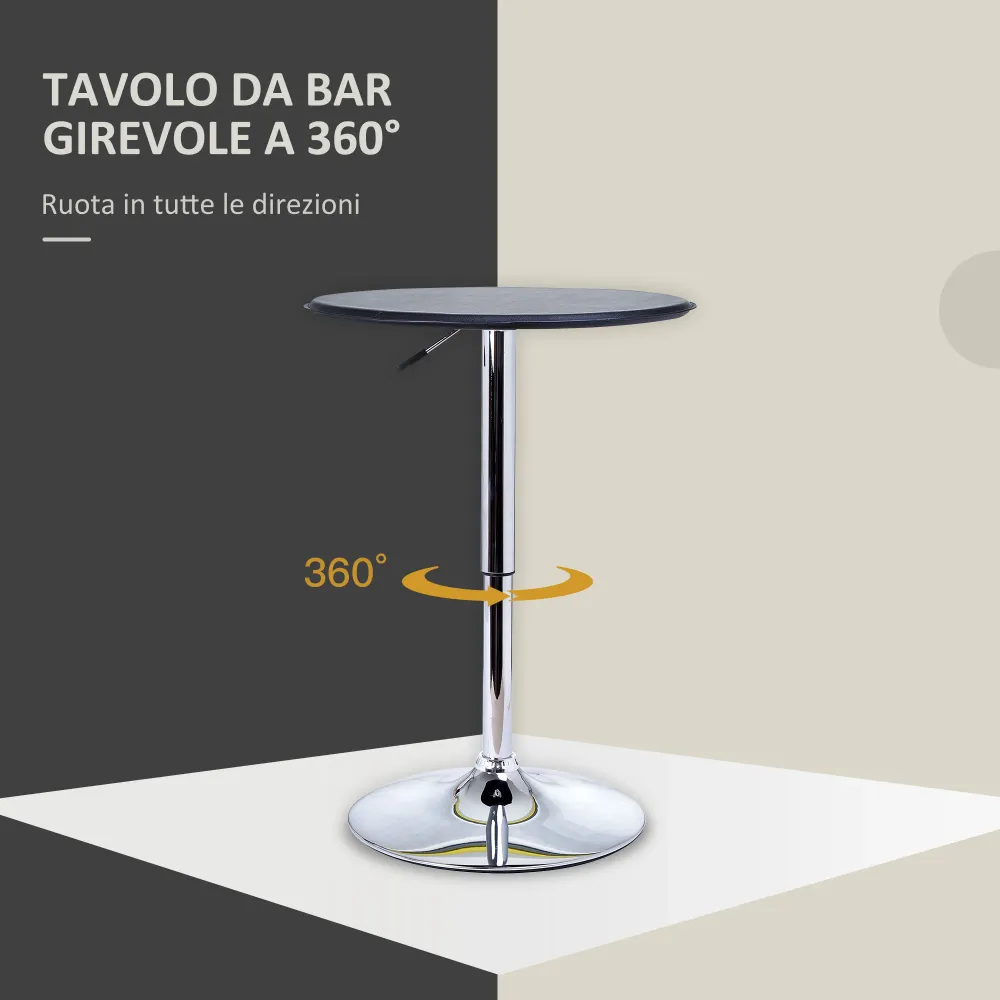 EasyComfort Tavolino da Bar Cromato, Tavolo Rotondo Regolabile Altezza con Sistema Lift Up, Piano Rotondo Girevole 360° Φ6...