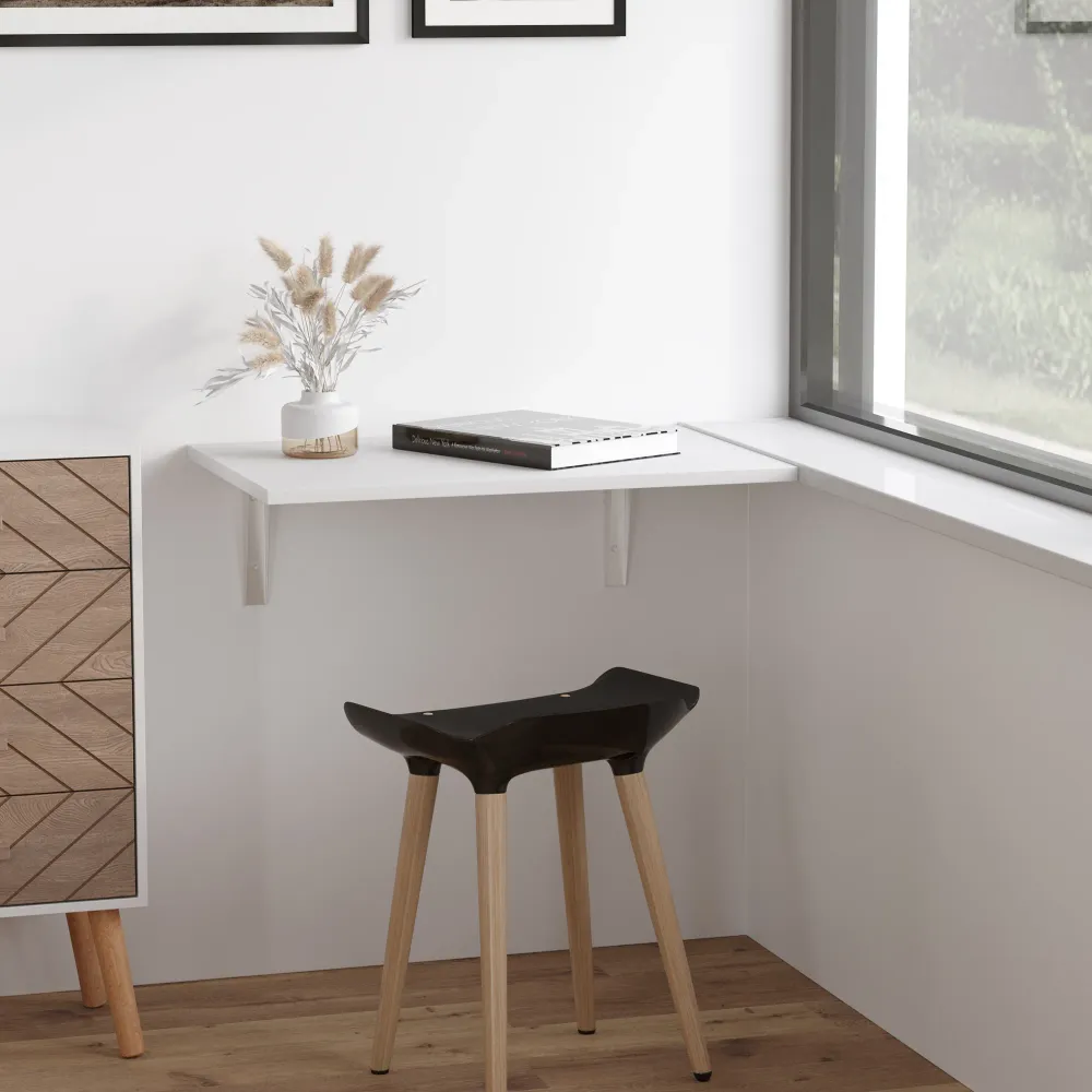 Easycomfort Tavolino Muro Pieghevole Salvaspazio MDF e Telaio Metallo, per Cucina Salotto, Bianco, 60x40x20cm