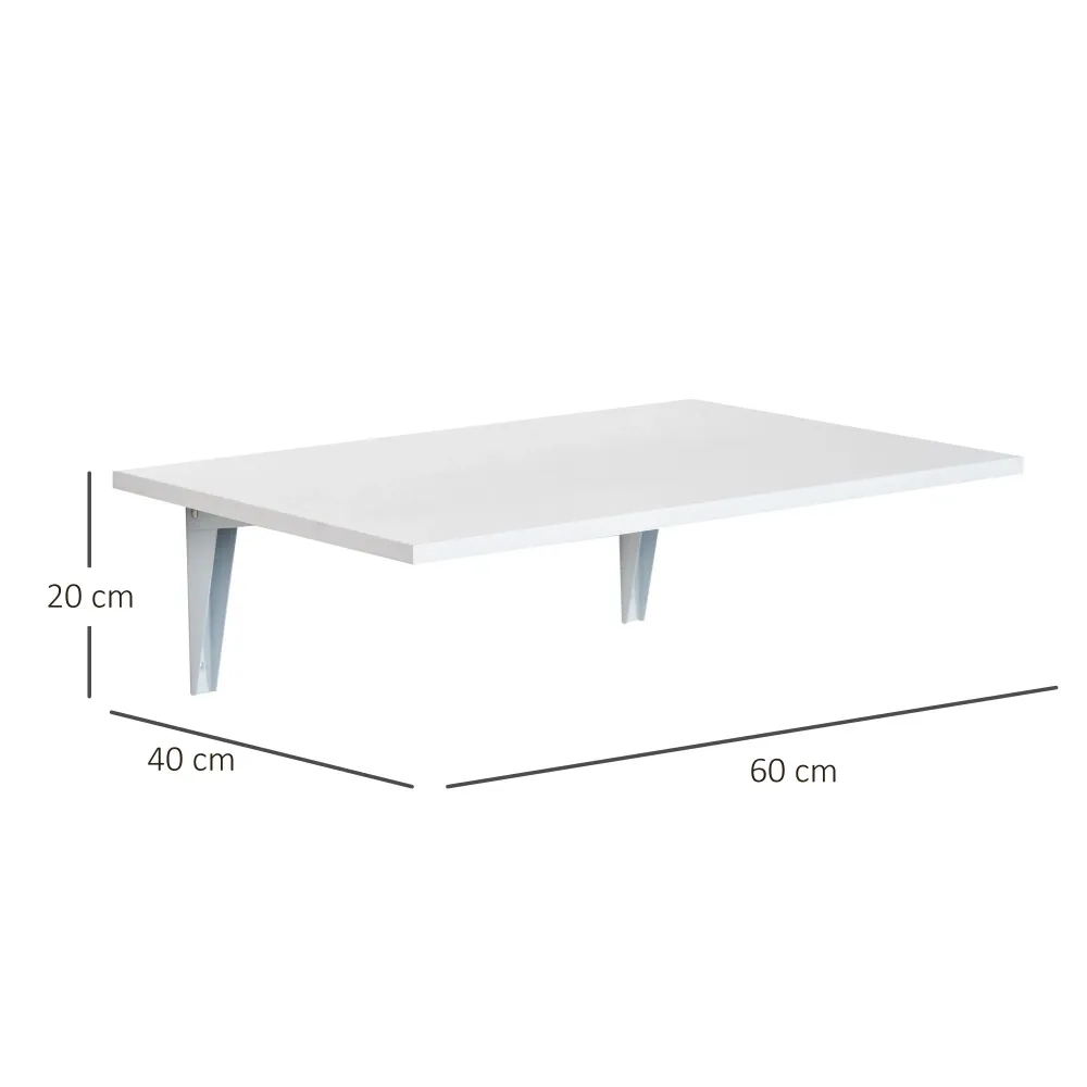 Easycomfort Tavolino Muro Pieghevole Salvaspazio MDF e Telaio Metallo, per Cucina Salotto, Bianco, 60x40x20cm