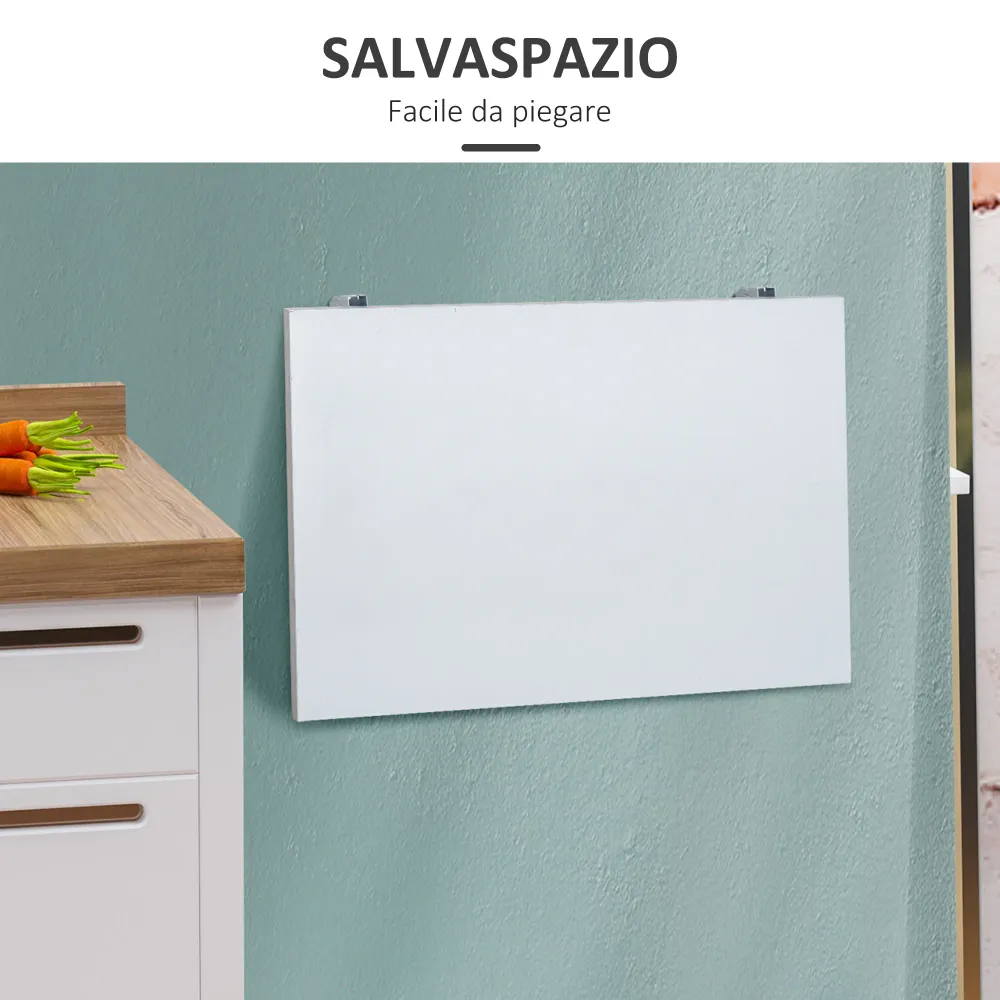 Easycomfort Tavolino Muro Pieghevole Salvaspazio MDF e Telaio Metallo, per Cucina Salotto, Bianco, 60x40x20cm