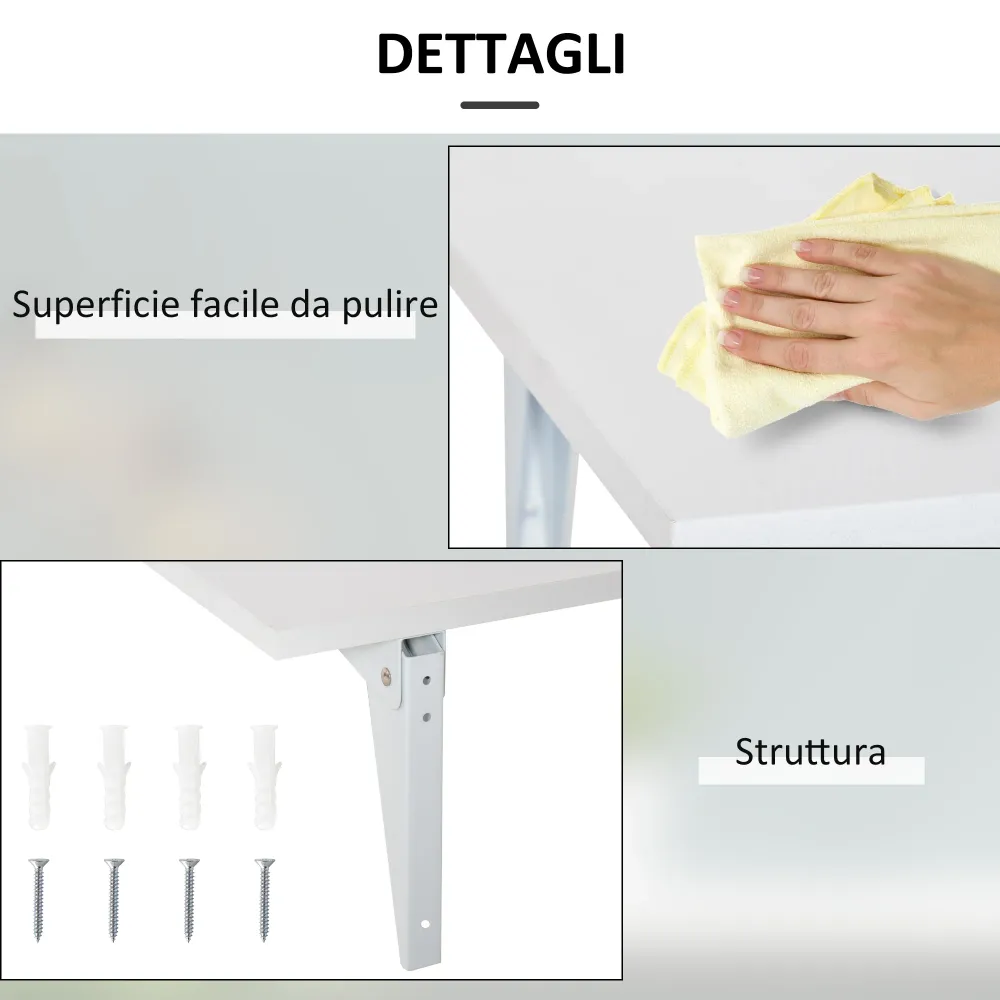 Easycomfort Tavolino Muro Pieghevole Salvaspazio MDF e Telaio Metallo, per Cucina Salotto, Bianco, 60x40x20cm