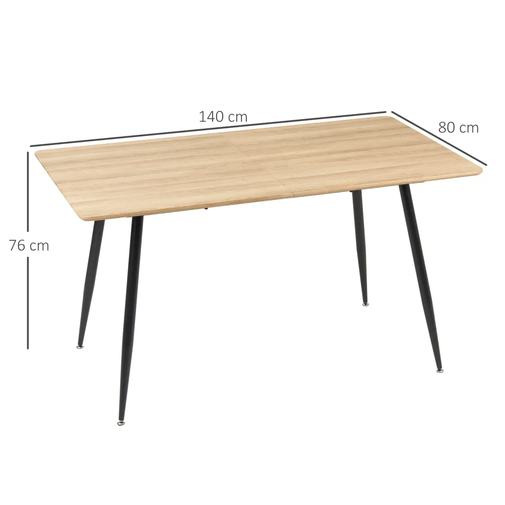 Easycomfort Tavolo da Cucina per 4 Persone MDF e Acciaio, 140x80x76cm, Colore Legno e Nero