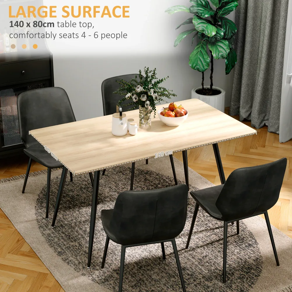 Easycomfort Tavolo da Cucina per 4 Persone MDF e Acciaio, 140x80x76cm, Colore Legno e Nero