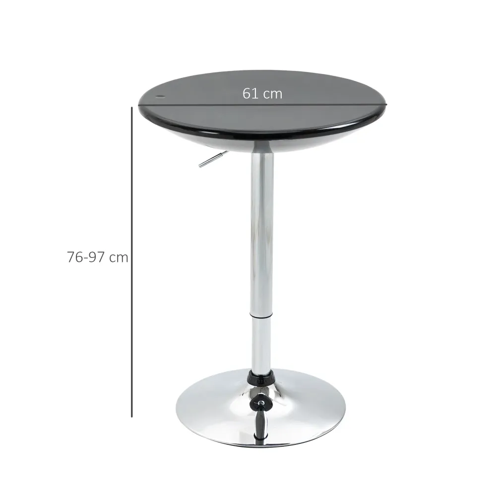 Easycomfort Tavolo Rotondo da Bar con Piano Girevole, Altezza Regolabile con Leva Gas e Base Acciaio, ?61x76-97cm, Nero