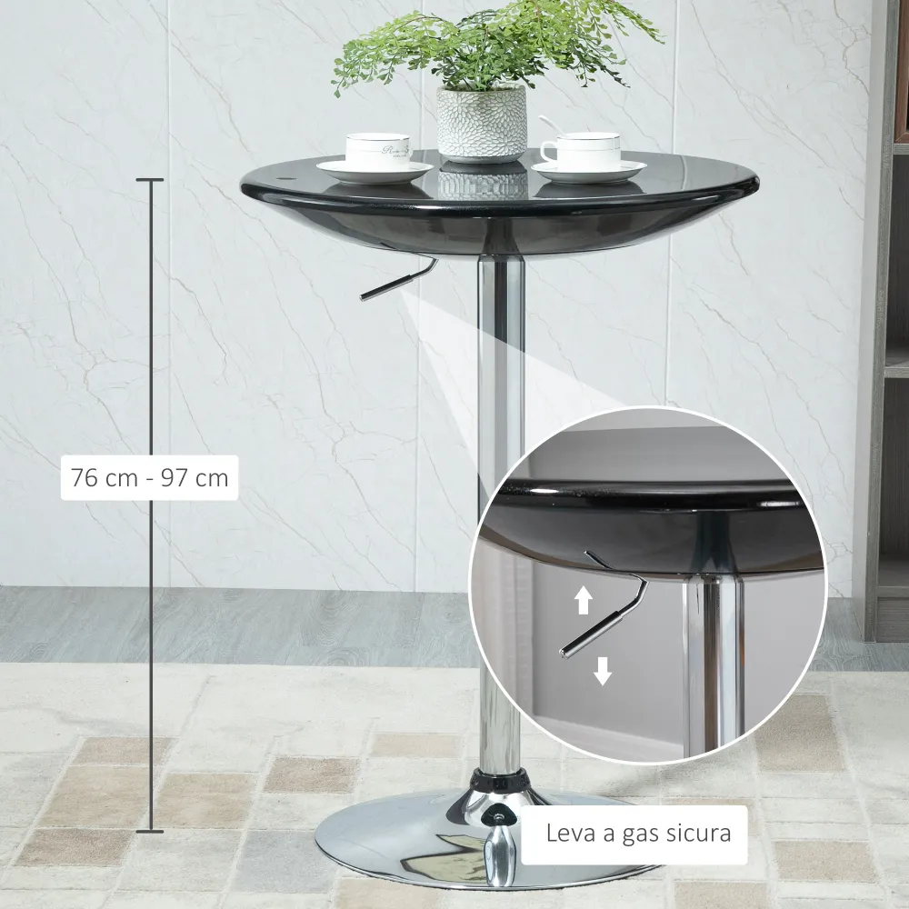 Easycomfort Tavolo Rotondo da Bar con Piano Girevole, Altezza Regolabile con Leva Gas e Base Acciaio, ?61x76-97cm, Nero