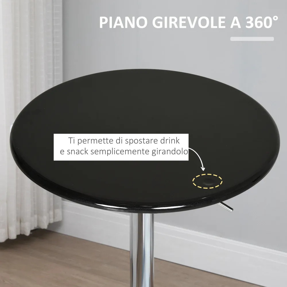 Easycomfort Tavolo Rotondo da Bar con Piano Girevole, Altezza Regolabile con Leva Gas e Base Acciaio, ?61x76-97cm, Nero