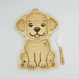 ECOMIKRO - Piatto con cucchiaio bambù CANE - bianco